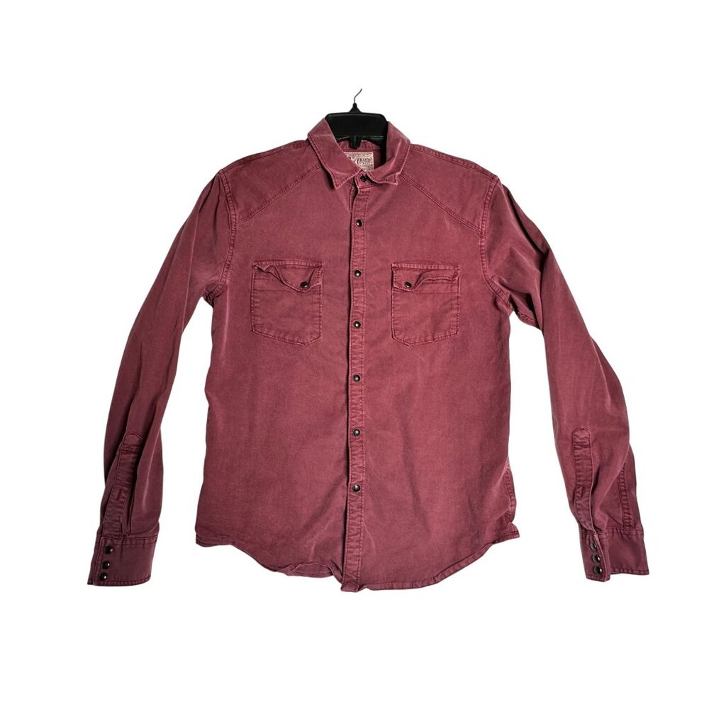 Lucky Brand Saturday Stretch L/S Thick Red Pearl Snap Shirt Mens Small